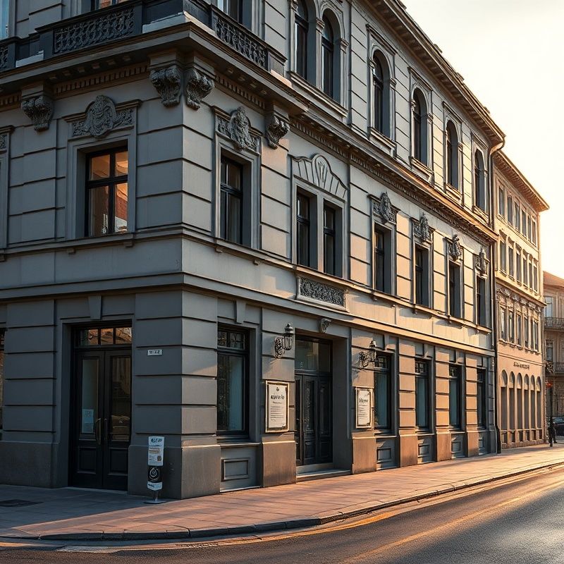 Exteriér kancelářské budovy v klidné ulici v Českých Budějovicích